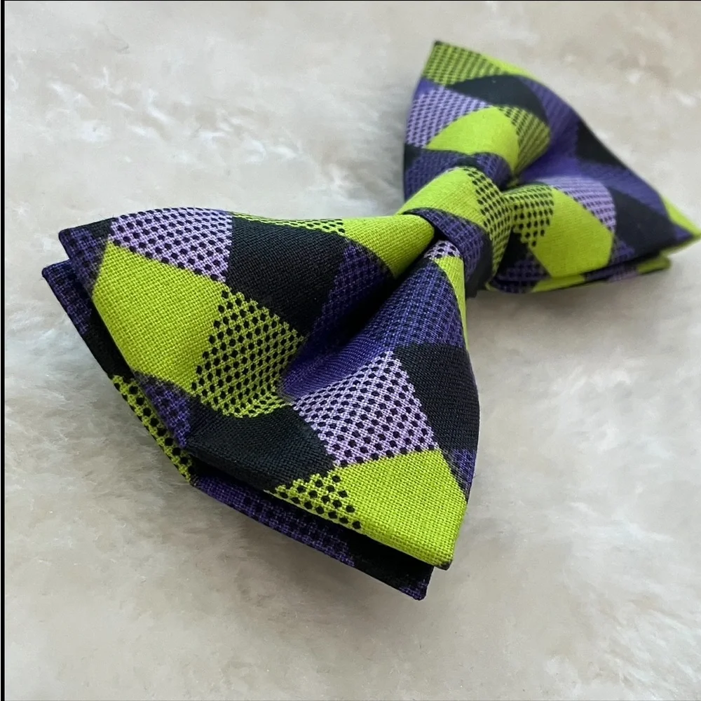 Pet Bowtie Green, Purple, & Black Plaid